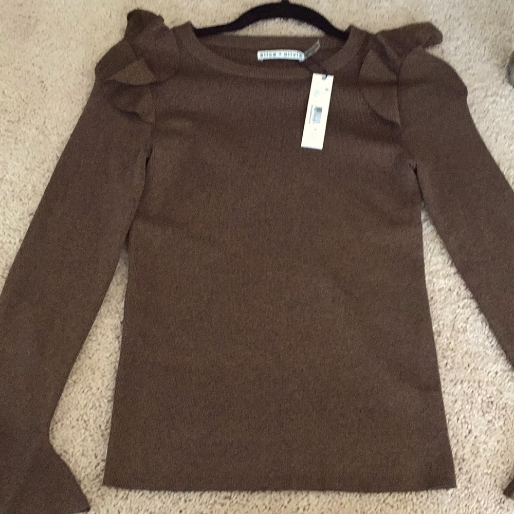 A brown colored, designer, long sleeve blouse